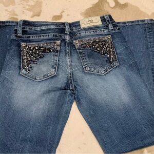 Miss Me Blue Boot Cut Jeans with Rhinestone Embellishments